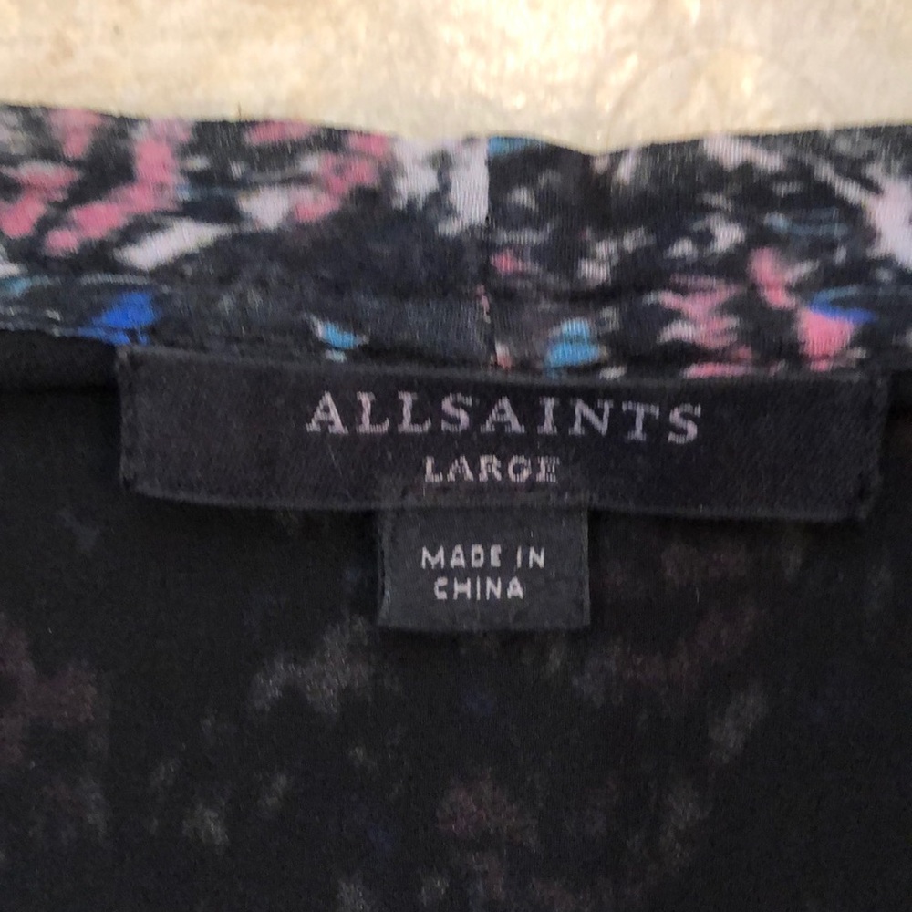 All Saints Jayda Dress— Black Floral Zip-Front Dress with Pink & Blue Accents - Picture 8 of 9